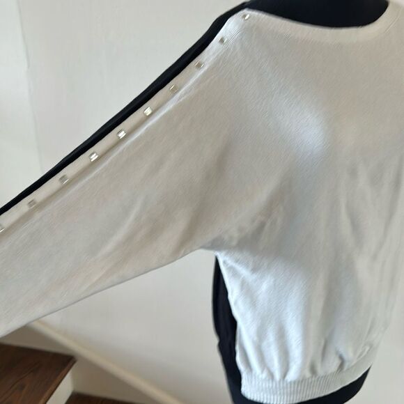 Vila Milano eggshell/black colorblock front/back dolman crystal studded sweater - Picture 1 of 6